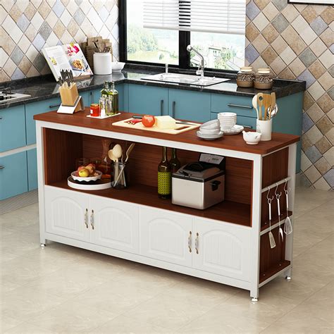 厨房切菜桌操作台落地多层置物桌家用简易长桌置物架微波炉储物架-阿里巴巴