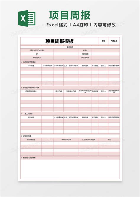 红色简约项目周报模版Excel模板下载_熊猫办公