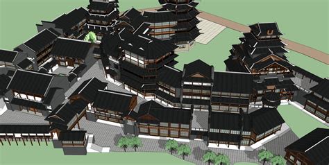 中式古镇建筑模型设计-sketchup模型-筑龙渲染表现论坛