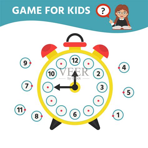 游戏对孩子。给孩子们猜钟上的谜语。学习时间靠时钟。儿童娱乐逗乐。设计元素图片_ID:349397340-Veer图库