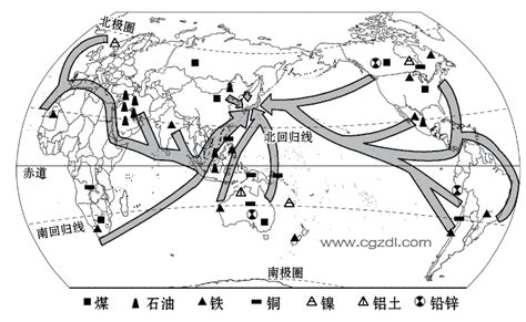 日本主要工业原料来源分布图_世界地图_初高中地理网