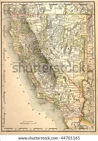 Original California And Nevada State Maps, Colored, Dated 1889. Stock ...