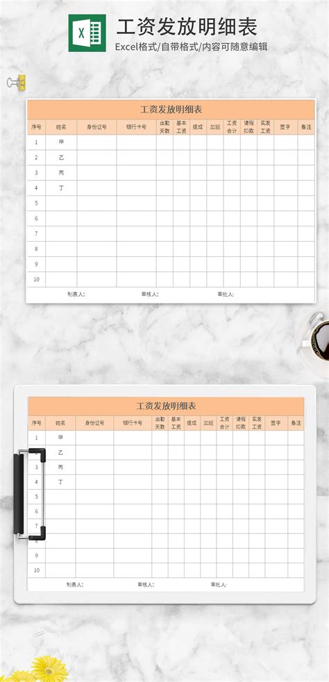 黄色工资发放明细表Excel模板_完美办公