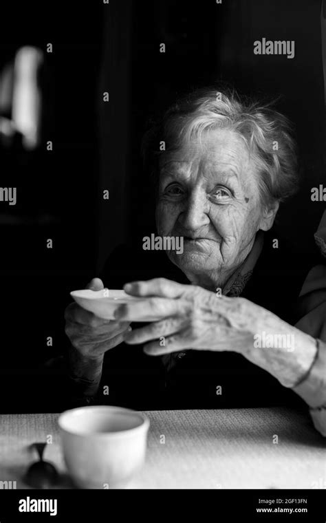 White older woman smiling indoors Black and White Stock Photos & Images ...