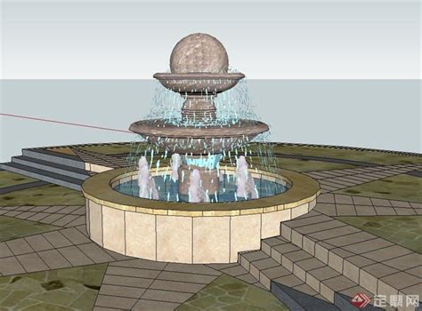 园林景观圆形喷泉水池景观设计SU模型