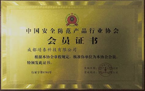 荣誉证书-靖泰科技-中国安防烟雾器领导厂商