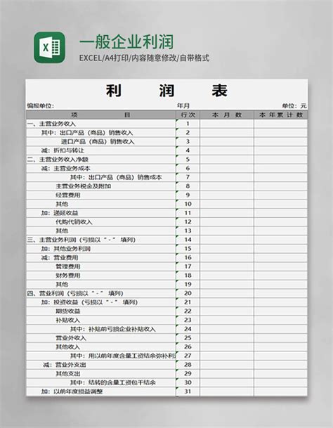 一般企业利润表模板Execl表格_Excel表格 【OVO图库】