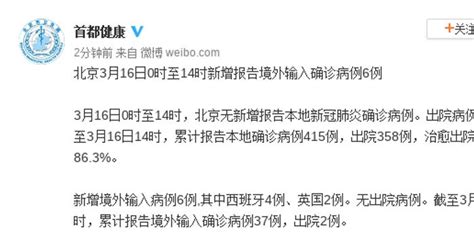 北京3月16日0时至14时新增报告境外输入确诊病例6例_手机新浪网