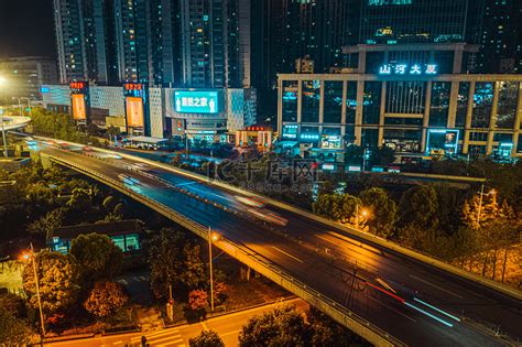 武汉城市交通枢纽岳家嘴车水马龙航拍高清摄影大图-千库网