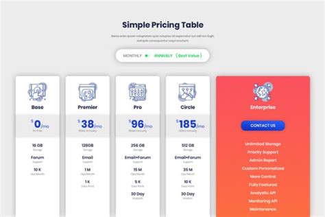 网站服务多套餐价格表单UI设计模板 Pricing Table - 16图库素材网