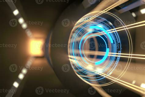 Dark tunnel with glowing HUD elements, 3d rendering. 27856881 Stock ...