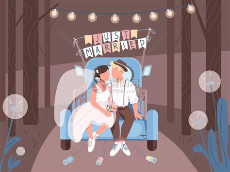 年轻快乐妻子和丈夫蜜月旅行插画图片下载-正版图片303730094-摄图网