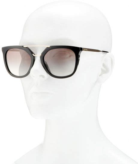 Prada Geometric Sunglasses in Black (gold) | Lyst