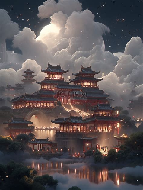 壮丽的宫殿云顶天宫中国宫殿5插画图片-千库网
