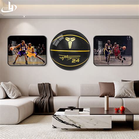 NBA球星科比挂画创意篮球主题三联客厅装饰画黑曼巴卧室床头壁画_虎窝淘