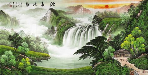 国画风水山水画《源远流长》 - 聚宝盆山水画 - 99字画网