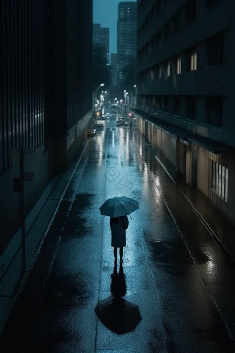 雨天街道撑伞背影图片-包图网