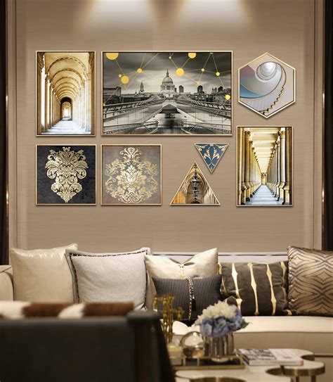 现代中式晶瓷画客厅沙发背景墙装饰画酒店大堂轻奢挂画大气墙壁画-美间设计