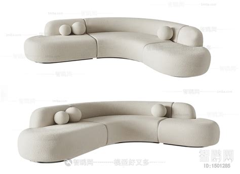 现代布艺半弧形沙发模型素材-三维家模型素材库