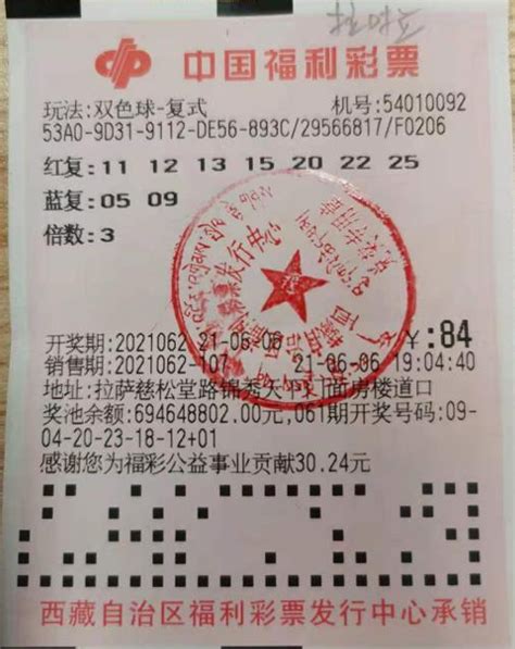 西藏彩民84元中双色球255万 奖号由生日号组成