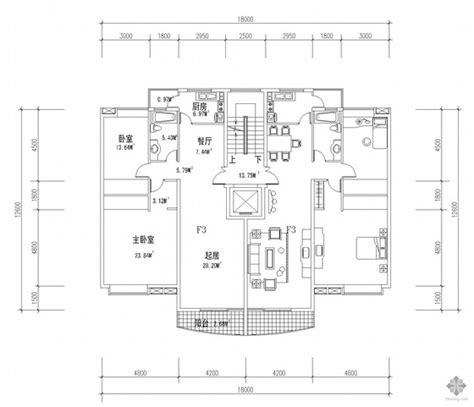 某小区多层一梯两户住宅建筑设计平面图_户型图__土木在线