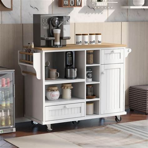 Kitchen Island Cart with Storage Cabinet and Two Locking Wheels - Bed ...