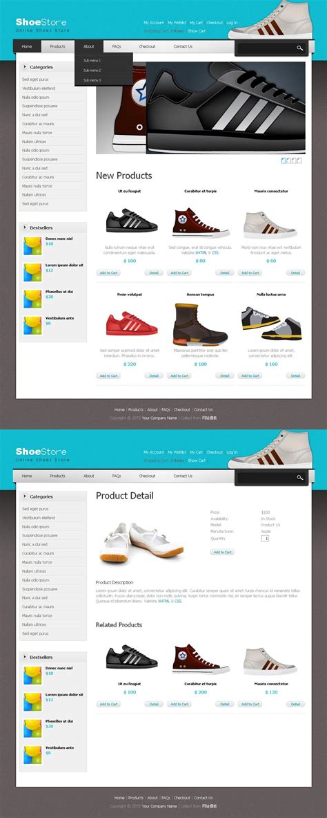 鞋子商店网页设计模版PSD素材免费下载_红动中国