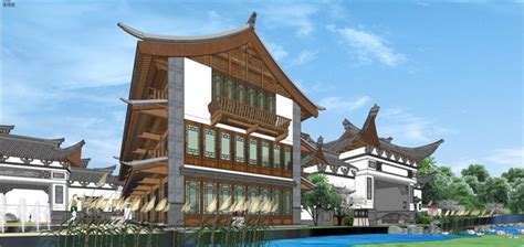 2个传统中式梅林山庄沿街商业+大门建筑设计方案SU模型[原创]