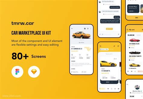 简洁直观的在线汽车销售app UI Kit设计模板 - 25学堂