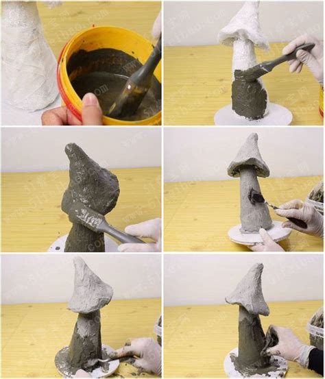 水泥手工创意作品，DIY童话里的蘑菇房屋模型 - 手工小制作 - 51费宝网