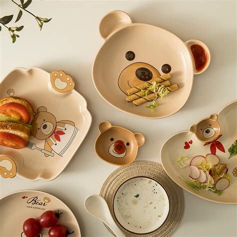 熊熊宝贝陶瓷餐具套装可爱碗盘家用高颜值创意网红碗宿舍用学生_虎窝淘