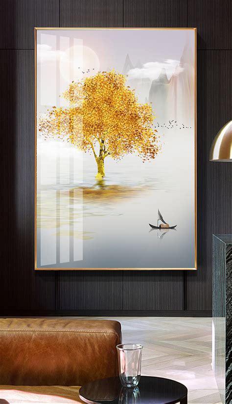新中式客厅装饰画现代简约抽象挂画办公室酒店样板房壁画餐厅风景-美间设计
