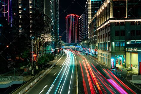 武汉城市交通夜景交通大智路光绘摄影图配图高清摄影大图-千库网
