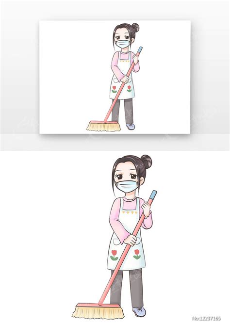 51劳动节劳动少女打扫卫生大扫除卡通插画图片-千库网