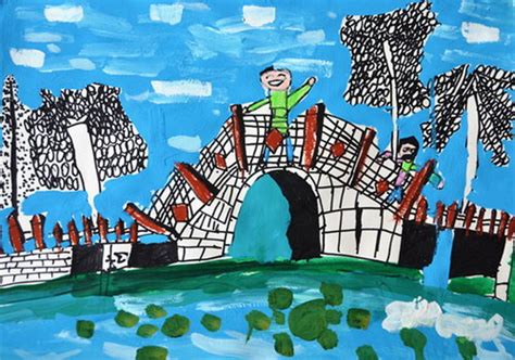 少儿书画作品-桥上的快乐时光/儿童书画作品桥上的快乐时光欣赏_中国少儿美术教育网