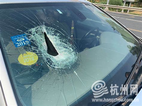 飞来横祸！小轿车在高速上遭遇大理石“袭击” 挡风玻璃被击穿！_杭州网