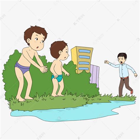 小男孩春游在河边钓鱼小清新插画图片-千库网