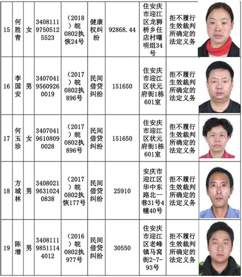 2018年安庆市迎江区人民法院第一批失信被执行人名单_安徽省安庆市迎江区人民法院