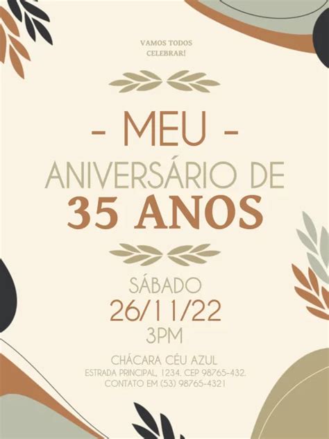 Convite De Aniversário 35 Anos Delicado Edite Online