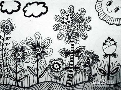 黑白线描画《花园》的作画步骤-百度经验
