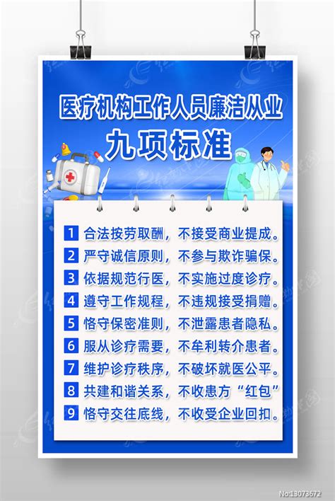 医疗机构工作人员廉洁从业九项标准宣传海报图片下载_红动中国