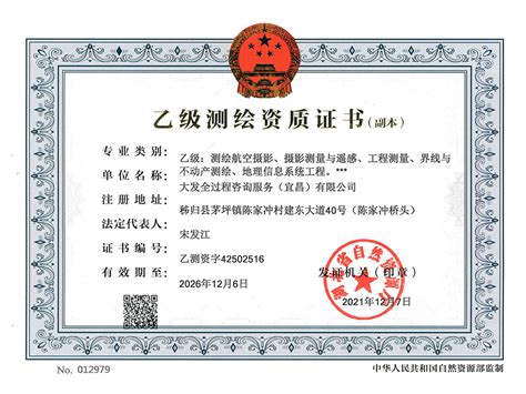 乙级测绘资质证书-大发全过程咨询服务（宜昌）有限公司