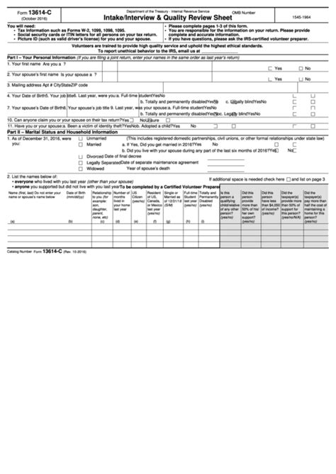 Fillable Form 13614-C - Intake/interview & Quality Review Sheet ...