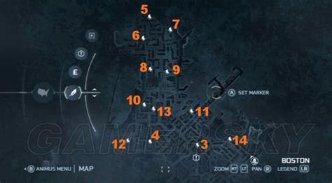 《刺客信条3》全城市地图 城堡羽毛宝箱地洞标记-游民星空 GamerSky.com