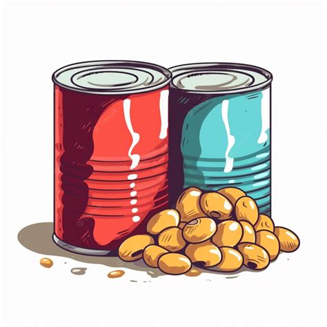 Un dibujo de dos latas de comida con un montón de cacahuetes a un lado ...