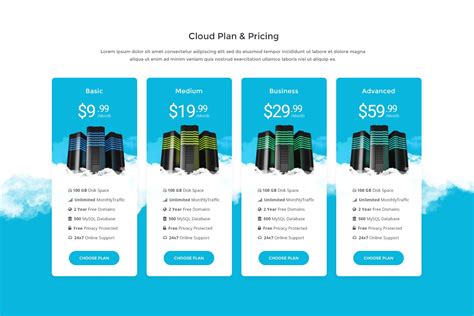 云服务器价格表单设计模板 Price Table 33 – Cloud Hosting - 素材中国