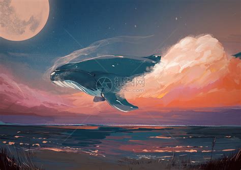 天空云种飞翔的鲸鱼大鱼超现实梦幻壁纸图片素材-正版创意图片500494774-摄图网