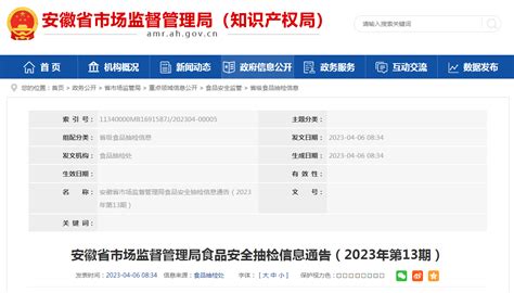 安徽省市场监督管理局发布2023年第13期食品安全抽检信息-中国质量新闻网