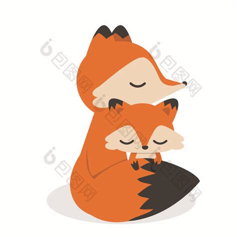 可爱的小狐狸妈妈和宝宝卡通画-包图企业站