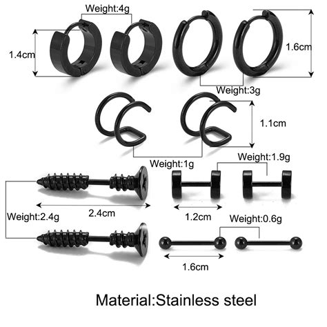Stainless steel earrings set 5-piece set black Men